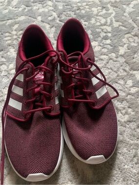 adidas Women's Maroon Athletic Running Sneakers with White Stripes